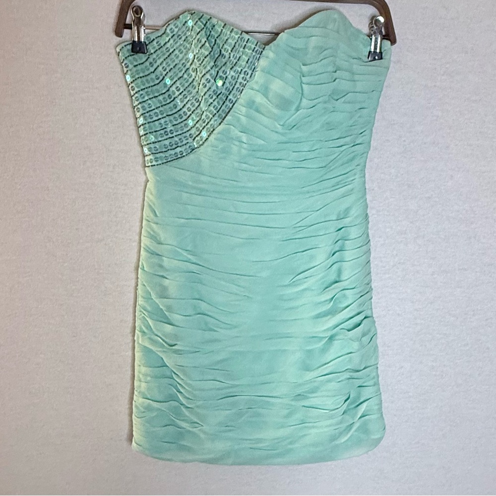 (NEW) MARCIANO Silk Mint Green Dress with Ruching & Sequin Detail
